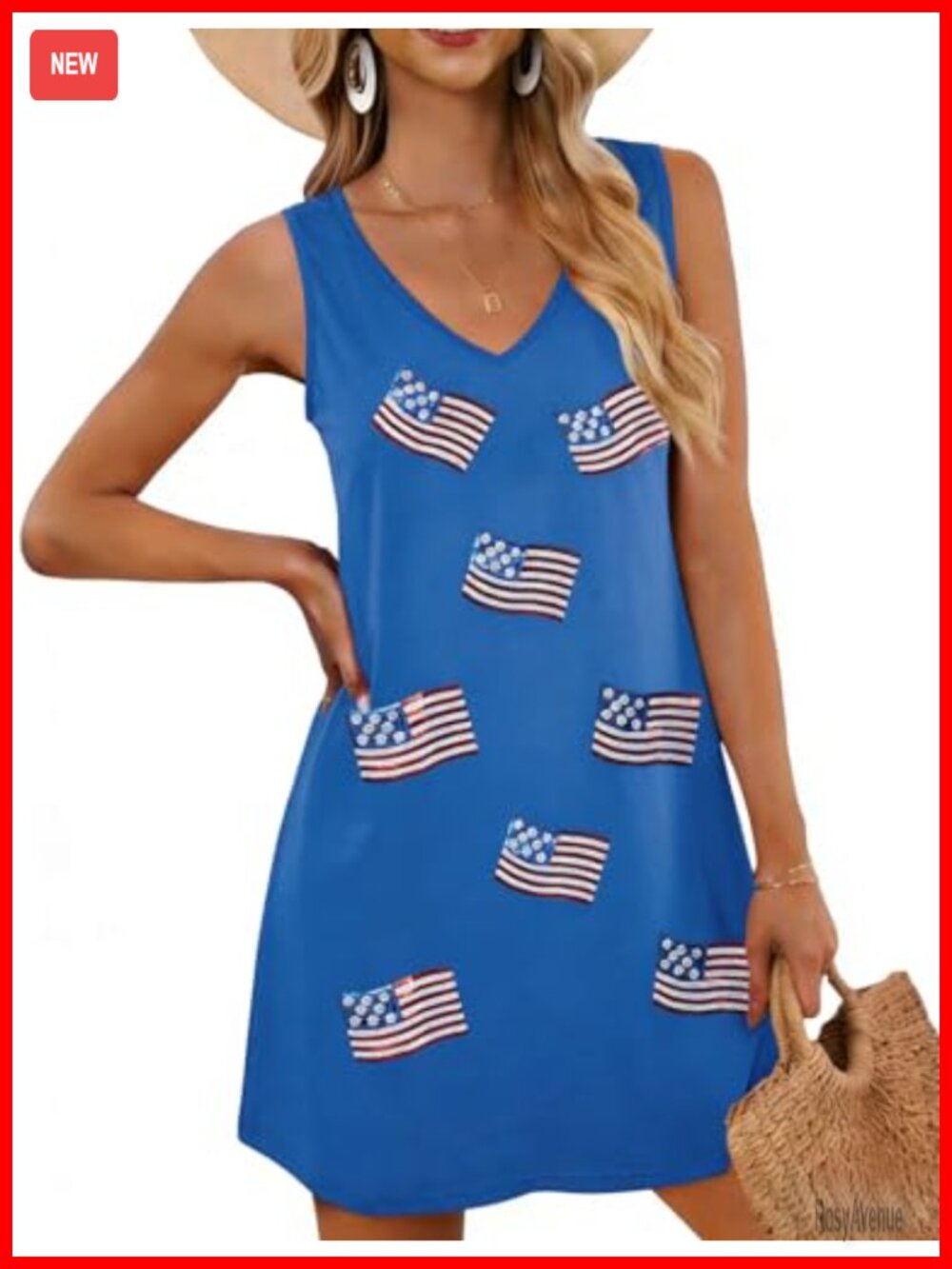 Patriotic V-Neck Sleeveless Sequin Mini Tank Sundress